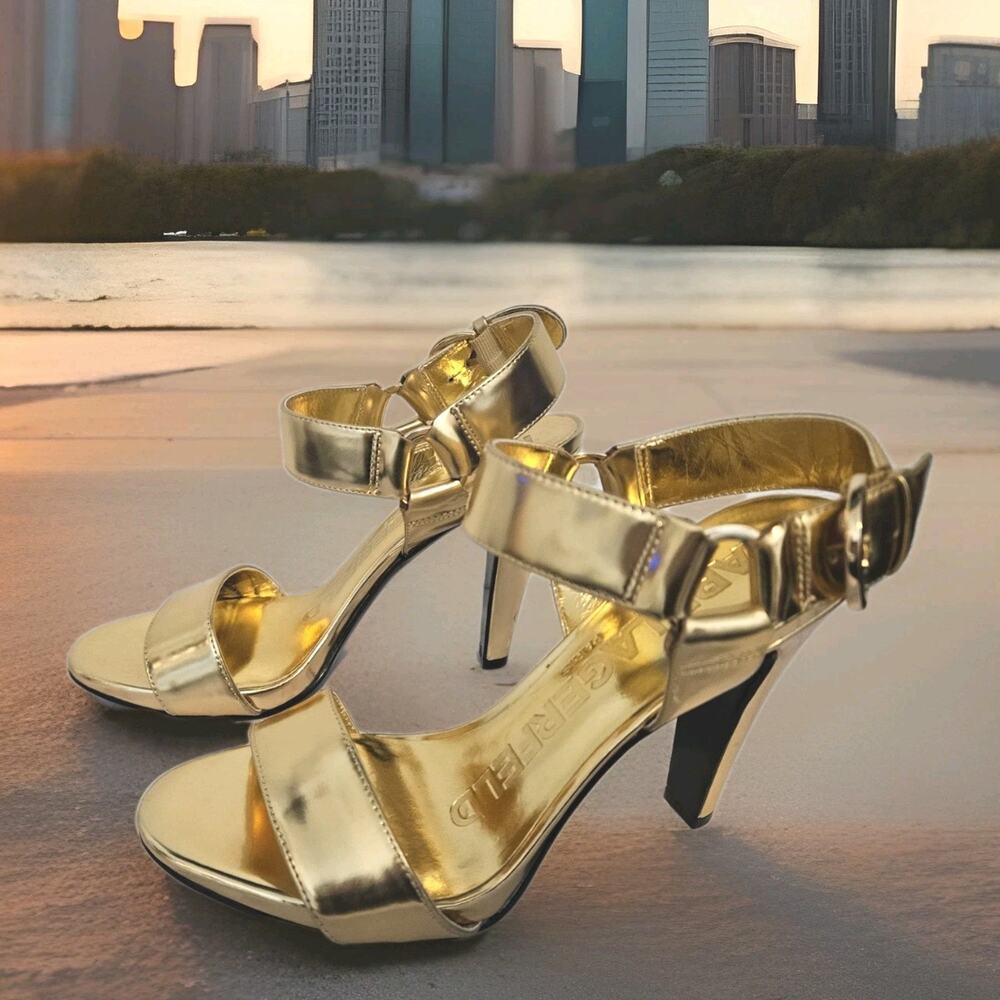 New! KARL LAGERFELD Paris Women's Gold Dress Sandals Size 6.5